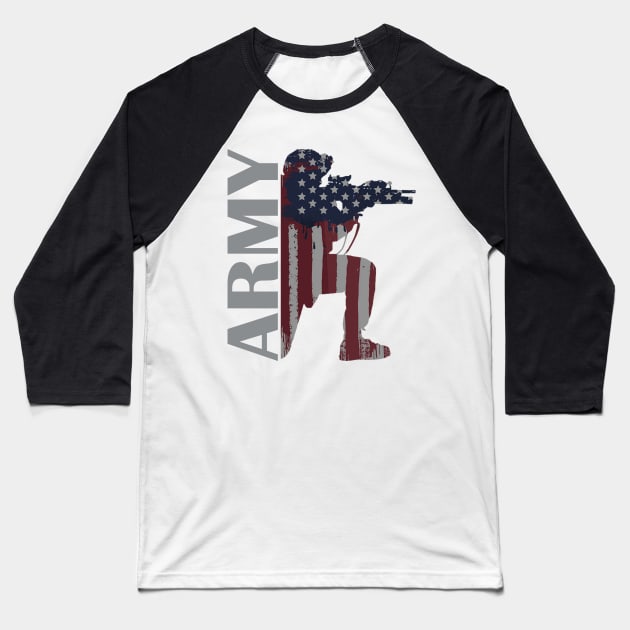 Army American Flag Soldier Baseball T-Shirt by Sneek661